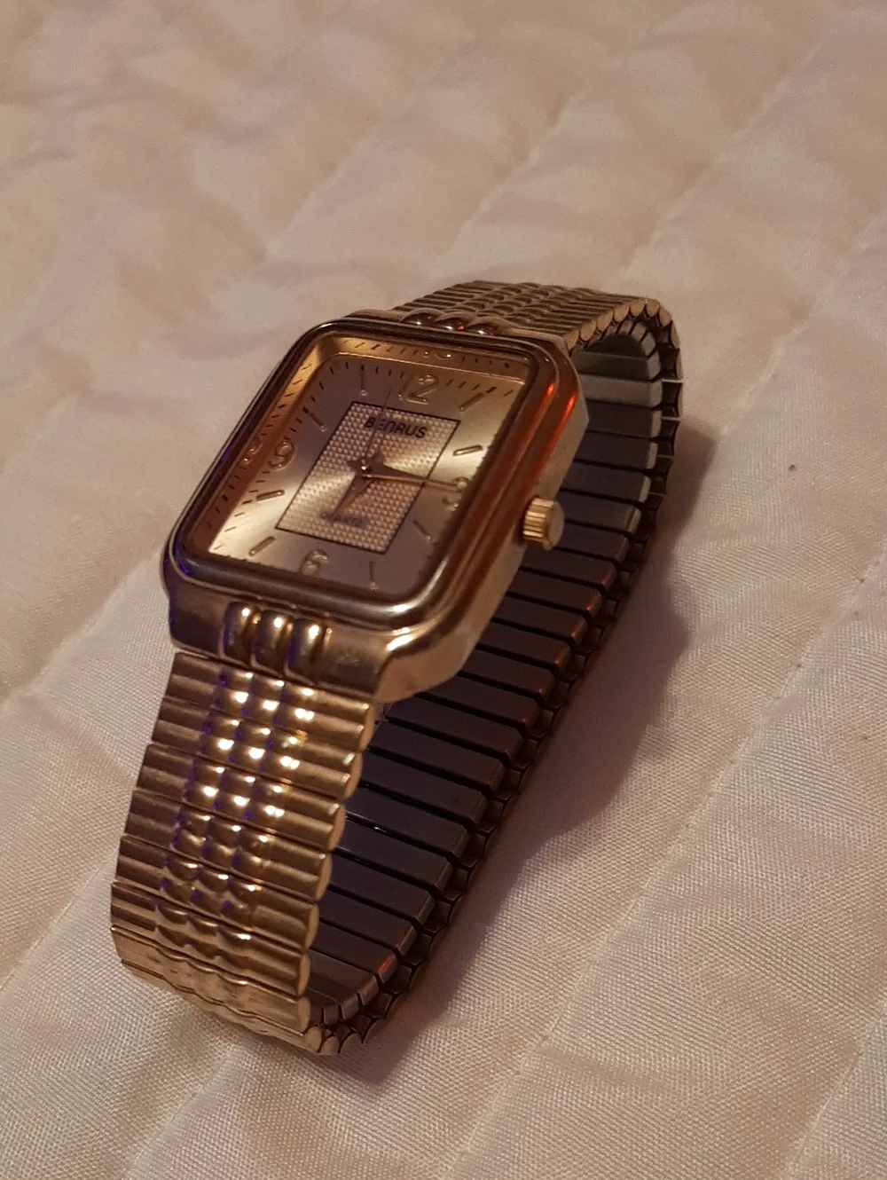 Men's Gold-Tone Rectangular Dress Watch by Benrus